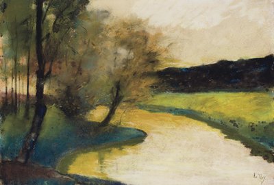 Autumnal Stream Landscape in Evening Light by Lesser Ury